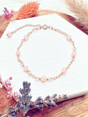 Rose Quartz Gold Chain Bracelet | Handmade in BC